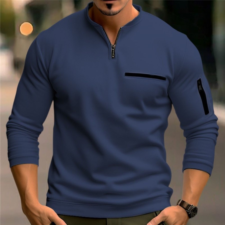 T-Shirts Et Debardeurs Pour Hommes LITB | Homme T Shirt Tee T-Shirt Chemise A Manches Longues Plein Quarter Zip Plein Air Vacances Manche Longue Poche Avant Vetement Tenue Mode Design Basique Halloween