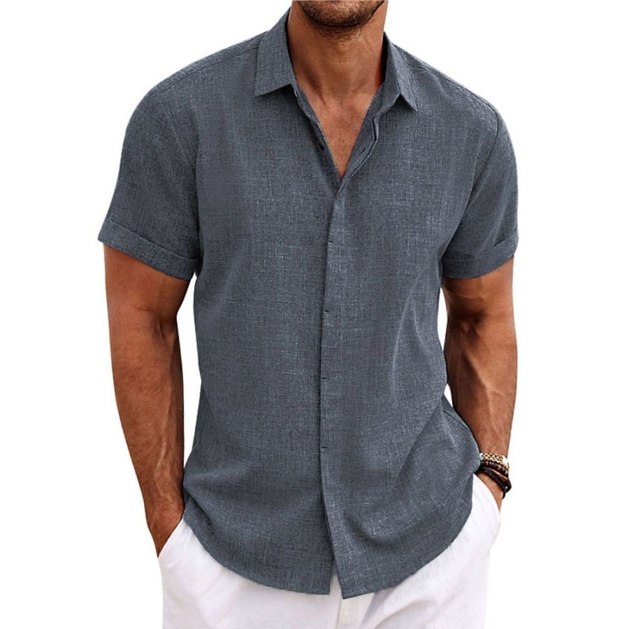 Chemises Pour Hommes LITB | Homme Chemise Chemise Lin Chemise Decontractee Chemisette Chemise D Ete Chemise De Plage Chemise Boutonnee Manche Courte Plein Revers Ete Casual Du Quotidien Vetement Tenue