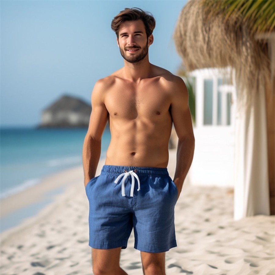 Bas Pour Hommes LITB | Homme Short Short En Lin Short D Ete Cordon Taille Elastique Jambe Droite Plein Confort Respirable Au Dessus Des Genoux Casual Du Quotidien Vacances Melange De Lin & Coton Mode Style Classique