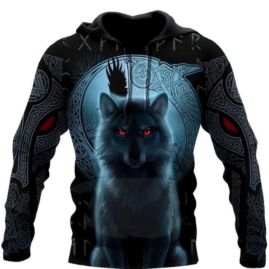 Sweats A Capuche Et Sweat-Shirts LITB | Homme Sweat A Capuche Capuche Animal Loup Imprimes Photos Imprimer Du Quotidien Des Sports 3D Effet Basique Vetement De Rue Design Printemps & Automne Vetement Tenue Pulls Capuche Pulls Bleu