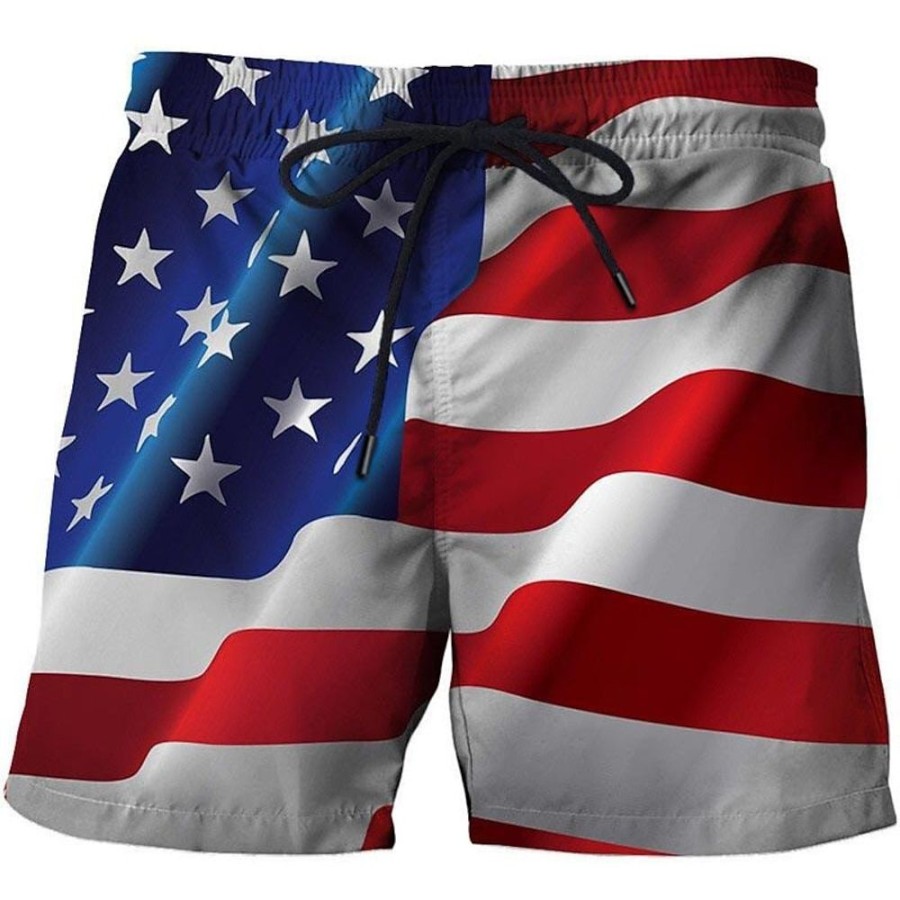 Bas Pour Hommes LITB | Homme Surf Boardshort Short De Bain Short De Bain Cordon Avec Doublure En Maille Taille Elastique Drapeau Americain Sechage Rapide Court Vacances Plage Hawaien Decontractees Micro-Elastique