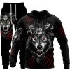 Sweats A Capuche Et Sweat-Shirts LITB | Homme Ensemble Survetement Ensemble De Sweats A Capuche Capuche Graphic Animal Loup 2 Pieces Imprimer Sport & Loisir Casual Des Sports 3D Effet Basique Vetement De Rue Design Automne Printemps Noir