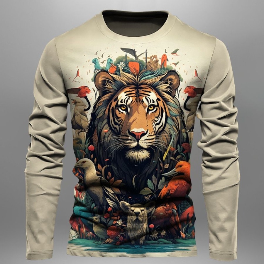 T-Shirts Et Debardeurs Pour Hommes LITB | Graphic Tigre Mode Design Decontractees Homme 3D Effet T Shirt Tee Sport Exterieur Vacances Sortie T-Shirt Manche Longue Col Ras Du Cou Chemise Printemps & Automne Vetement Tenue S