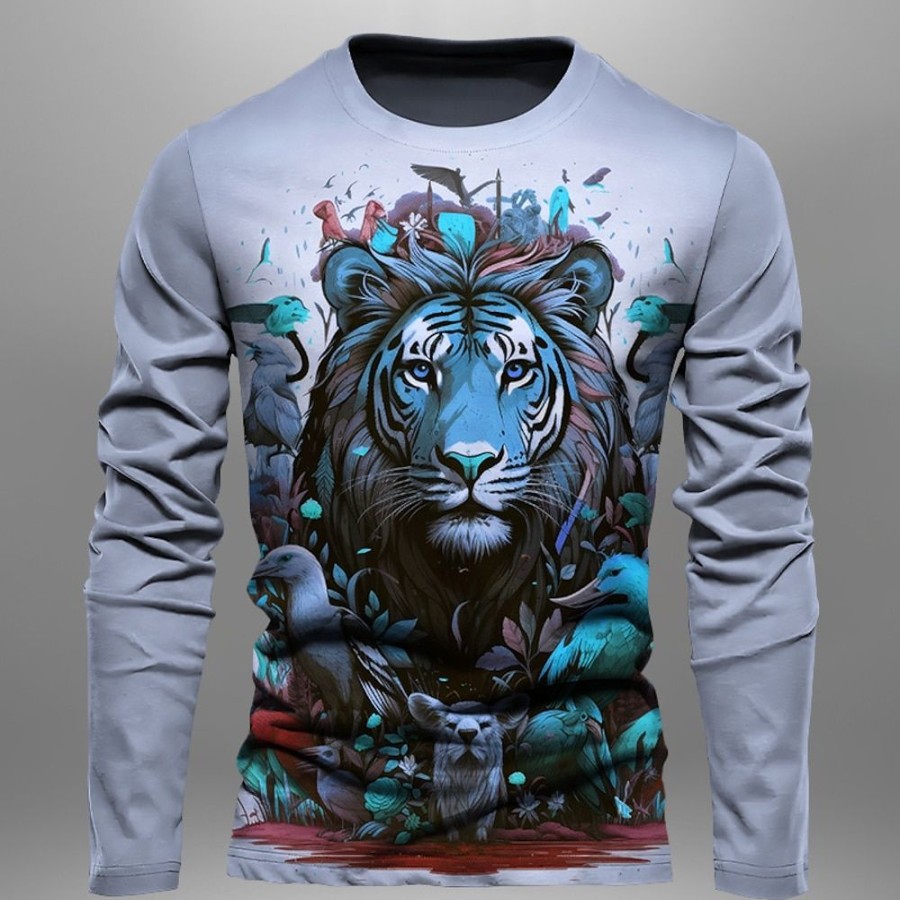 T-Shirts Et Debardeurs Pour Hommes LITB | Graphic Tigre Mode Design Decontractees Homme 3D Effet T Shirt Tee Sport Exterieur Vacances Sortie T-Shirt Manche Longue Col Ras Du Cou Chemise Printemps & Automne Vetement Tenue S