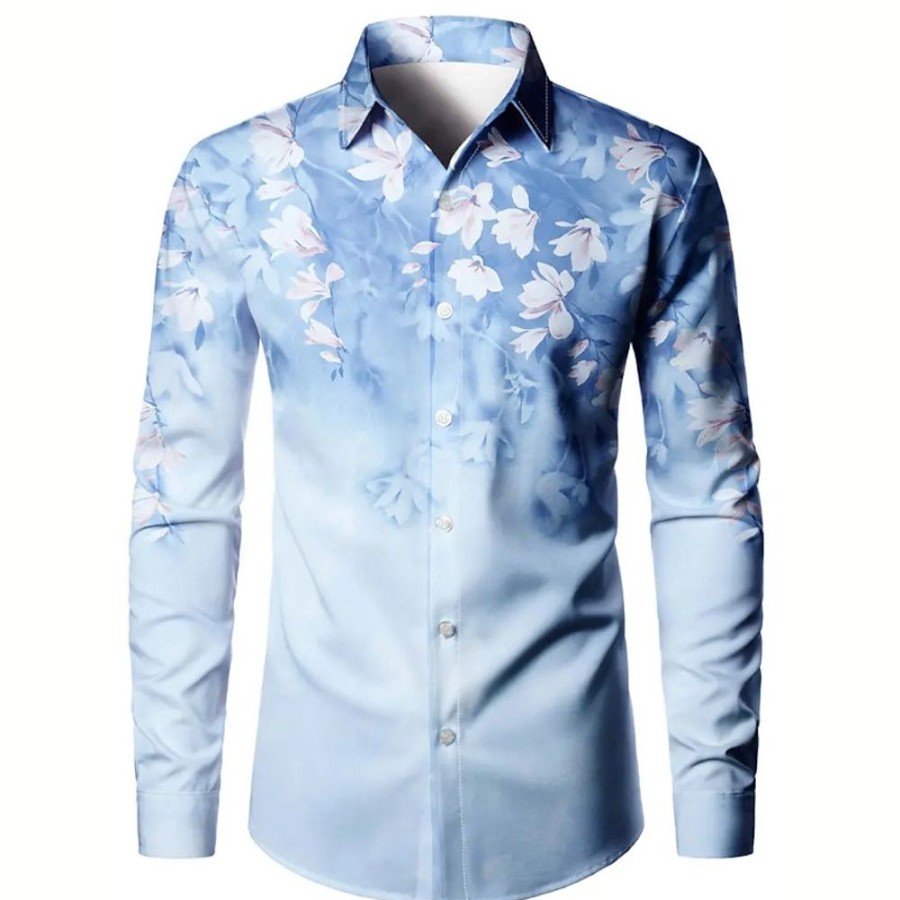 Chemises Pour Hommes LITB | Floral Decontractees Homme Chemise Exterieur Plein Air Casual Quotidien Automne Hiver Col Rabattu Manche Longue S M L Chemise