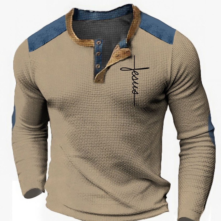 T-Shirts Et Debardeurs Pour Hommes LITB | Graphic Foi Mode Design Decontractees Homme 3D Effet Chemise Henley Shirt T-Shirt Gaufre Sport Exterieur Vacances Festival T-Shirt Manche Longue Henley Chemise Printemps