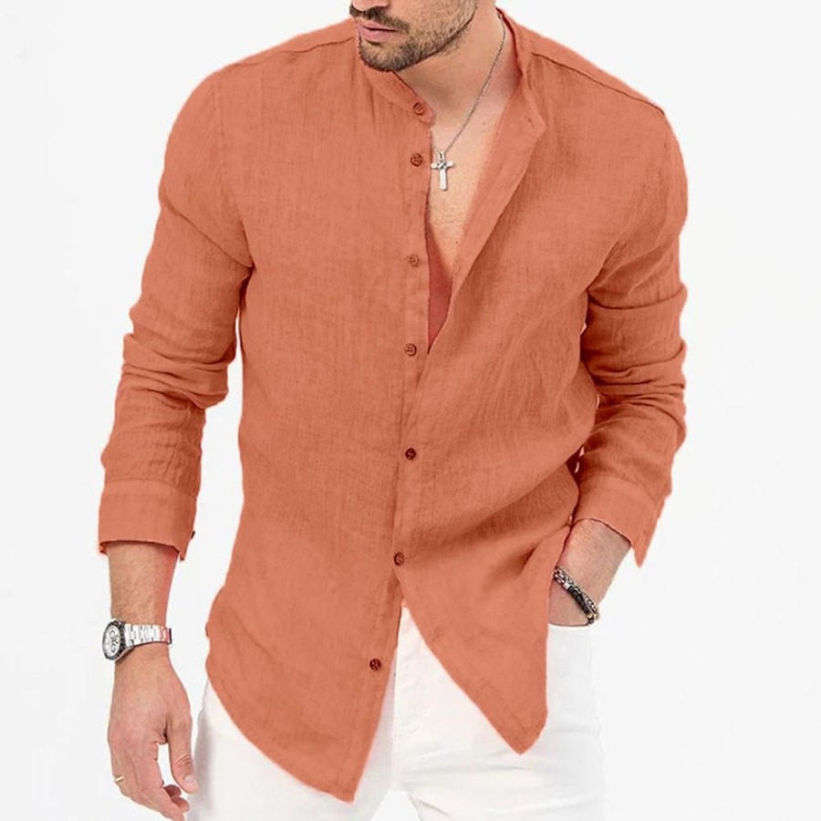 Chemises Pour Hommes LITB | Homme Chemise Lin Chemise Boutonnee Chemise Decontractee Chemisette Chemise D Ete Manche Longue Plein Col Printemps Ete Casual Du Quotidien Vetement Tenue