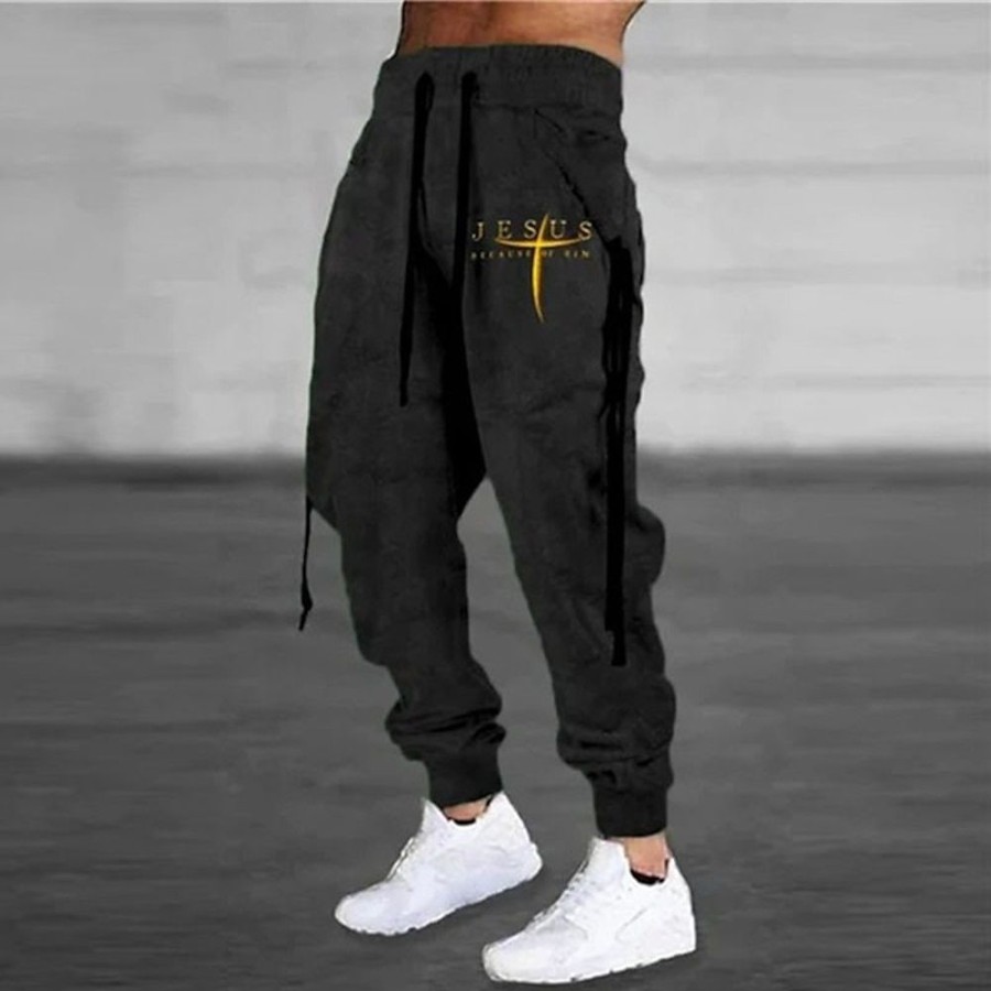 Bas Pour Hommes LITB | Lettre Jesus Retro Vintage Abstrait Homme Impression 3D Joggings Pantalon Jogging Pantalon Exterieur Plein Air Casual Quotidien Polyester S M L Taille Mediale Elasticite Pantalon