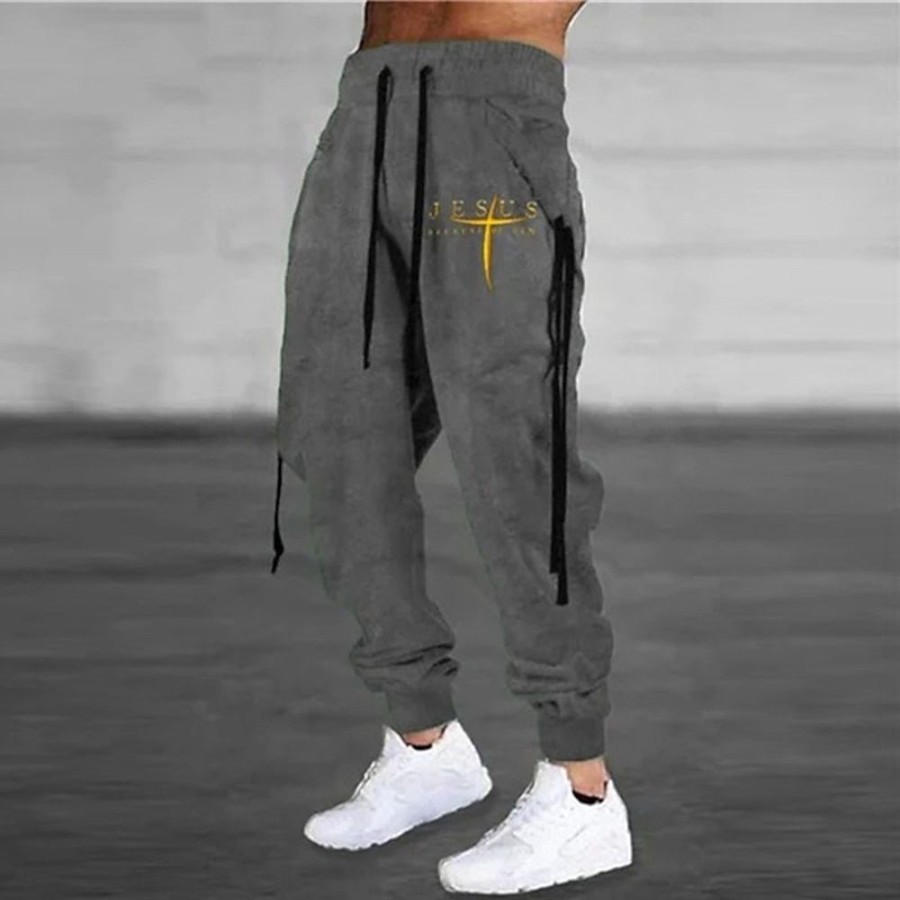 Bas Pour Hommes LITB | Lettre Jesus Retro Vintage Abstrait Homme Impression 3D Joggings Pantalon Jogging Pantalon Exterieur Plein Air Casual Quotidien Polyester S M L Taille Mediale Elasticite Pantalon