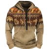 Sweats A Capuche Et Sweat-Shirts LITB | Bloc De Couleur Tribal Homme Du Quotidien 3D Effet Sweat A Capuche Zippe Vacances Sortie Vetement De Rue Sweats A Capuche Fonce Manche Longue Demi Fermeture Eclair Imprimer Printemps