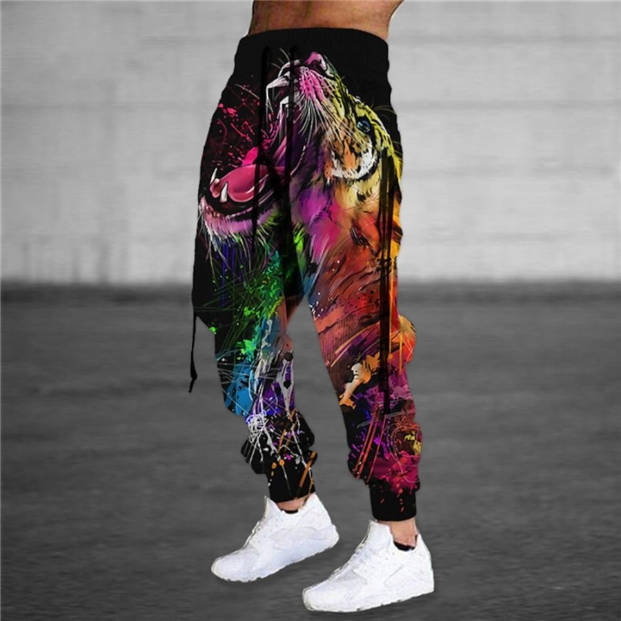 Bas Pour Hommes LITB | Homme Joggings Pantalon Jogger Pantalon Cordon Taille Elastique Impression 3D Animal Tigre Imprimes Photos Confort Sport Exterieur Casual Du Quotidien Melange De Coton Eponge Vetement De Rue Design