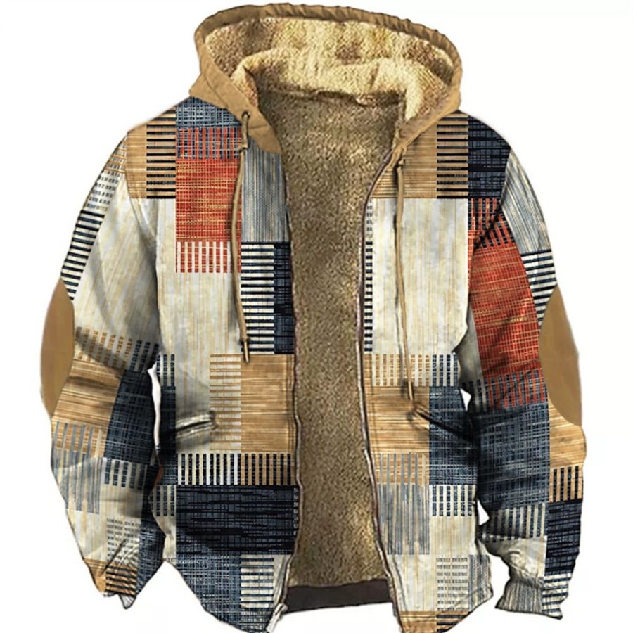 Sweats A Capuche Et Sweat-Shirts LITB | Patchwork Veste Hommes Graphique A Capuche Imprime Quotidien Classique Decontracte 3D Polaire Vetements D Exterieur Vacances Aller Sweats A Capuche Long Plaid Hiver Laine