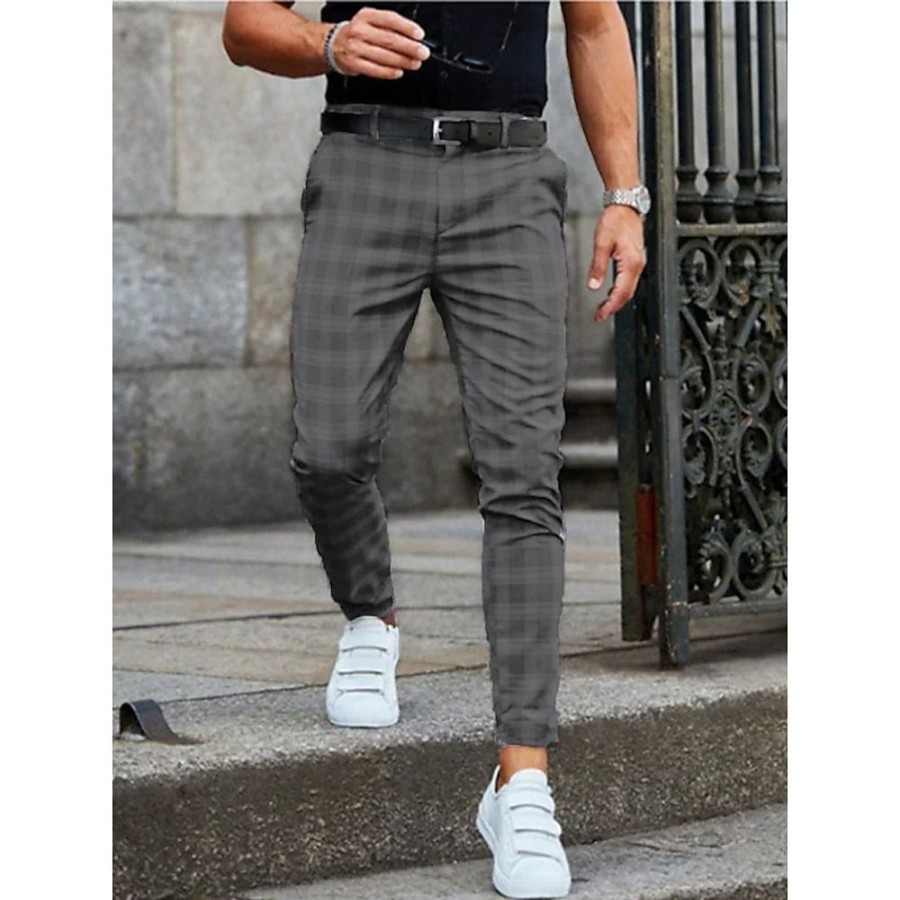 Bas Pour Hommes LITB | Homme Pantalon Chino Crochet Ecossais A Carreaux Treillis Doux Toute La Longueur Du Quotidien Fin De Semaine Bureau / Affaires Casual Sport Non Elastique