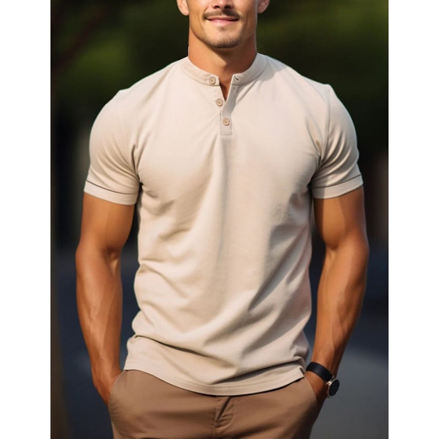 T-Shirts Et Debardeurs Pour Hommes LITB | Homme Chemise Henley Shirt T-Shirt Plein Henley Plein Air Vacances Manches Courtes Vetement Tenue Mode Design Basique