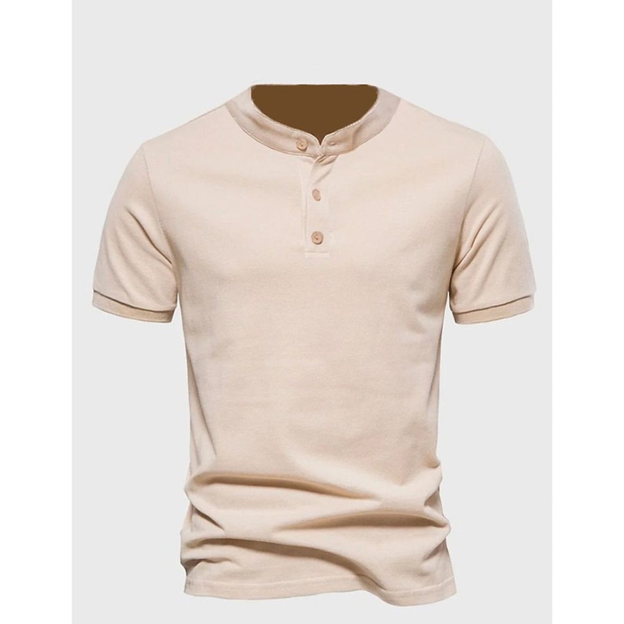 T-Shirts Et Debardeurs Pour Hommes LITB | Homme Chemise Henley Shirt T-Shirt Plein Henley Plein Air Vacances Manches Courtes Vetement Tenue Mode Design Basique