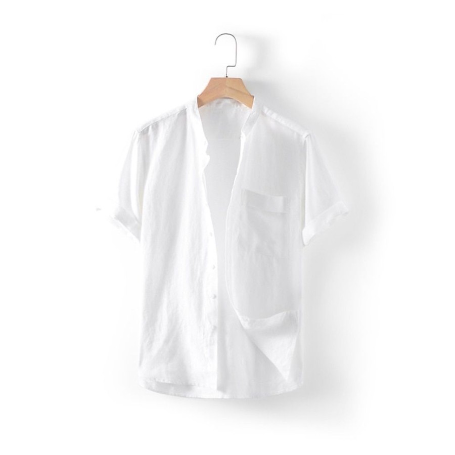 Chemises Pour Hommes LITB | Homme Chemise Chemise Lin Chemise Decontractee Chemisette Chemise D Ete Manche Courte Plein Mao Ete Casual Du Quotidien Vetement Tenue Poche Avant Blanche