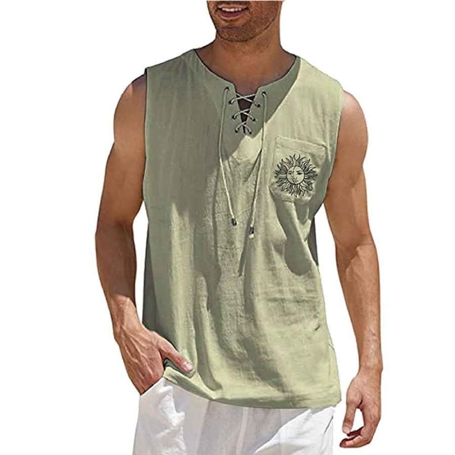 T-Shirts Et Debardeurs Pour Hommes LITB | Homme Chemise Col V Mode Design Decontractees Ete Sans Manches Graphic Soleil Estampage A Chaud Col V Exterieur Plein Air Lacet Imprimer Vetements Mode Design Decontractees