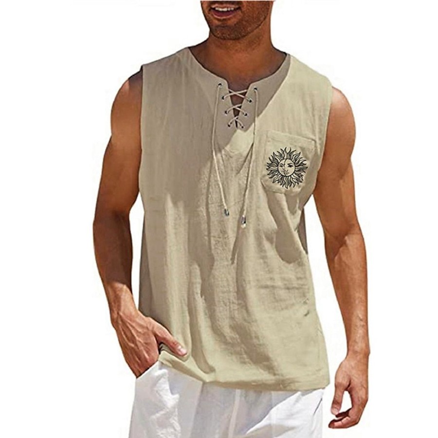 T-Shirts Et Debardeurs Pour Hommes LITB | Homme Chemise Col V Mode Design Decontractees Ete Sans Manches Graphic Soleil Estampage A Chaud Col V Exterieur Plein Air Lacet Imprimer Vetements Mode Design Decontractees