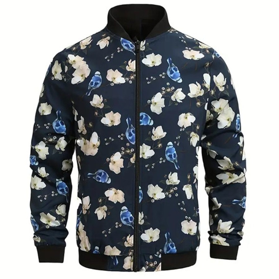 Vetements D'Exterieur Pour Hommes LITB | Blouson Aviateur Pour Homme, Veste Universitaire, Sport De Plein Air, Poche Chaude, Automne Hiver, Floral, Decontracte, Tenue Quotidienne, Sortie, Automne& Veste De Rembourrage Bleu Marine Fonce