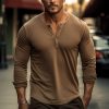 T-Shirts Et Debardeurs Pour Hommes LITB | Homme T Shirt Tee Chemise Henley Shirt T-Shirt Chemise A Manches Longues Plein Henley Plein Air Vacances Manche Longue Vetement Tenue Retro Vintage Design Basique