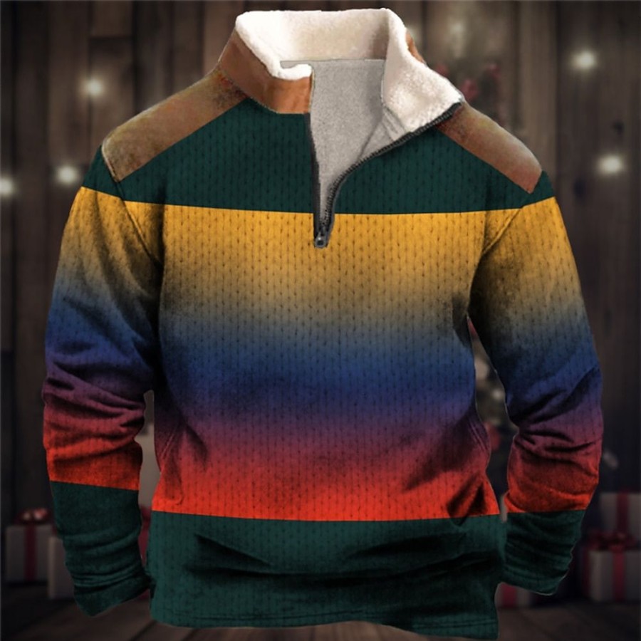 Sweats A Capuche Et Sweat-Shirts LITB | Graphic Bloc De Couleur Homme Du Quotidien 3D Effet Sweat Shirt Vacances Sortie Vetement De Rue Sweats Manche Longue Quarter Zip Imprimer Toison Automne Hiver Designer Sweat A Capuche