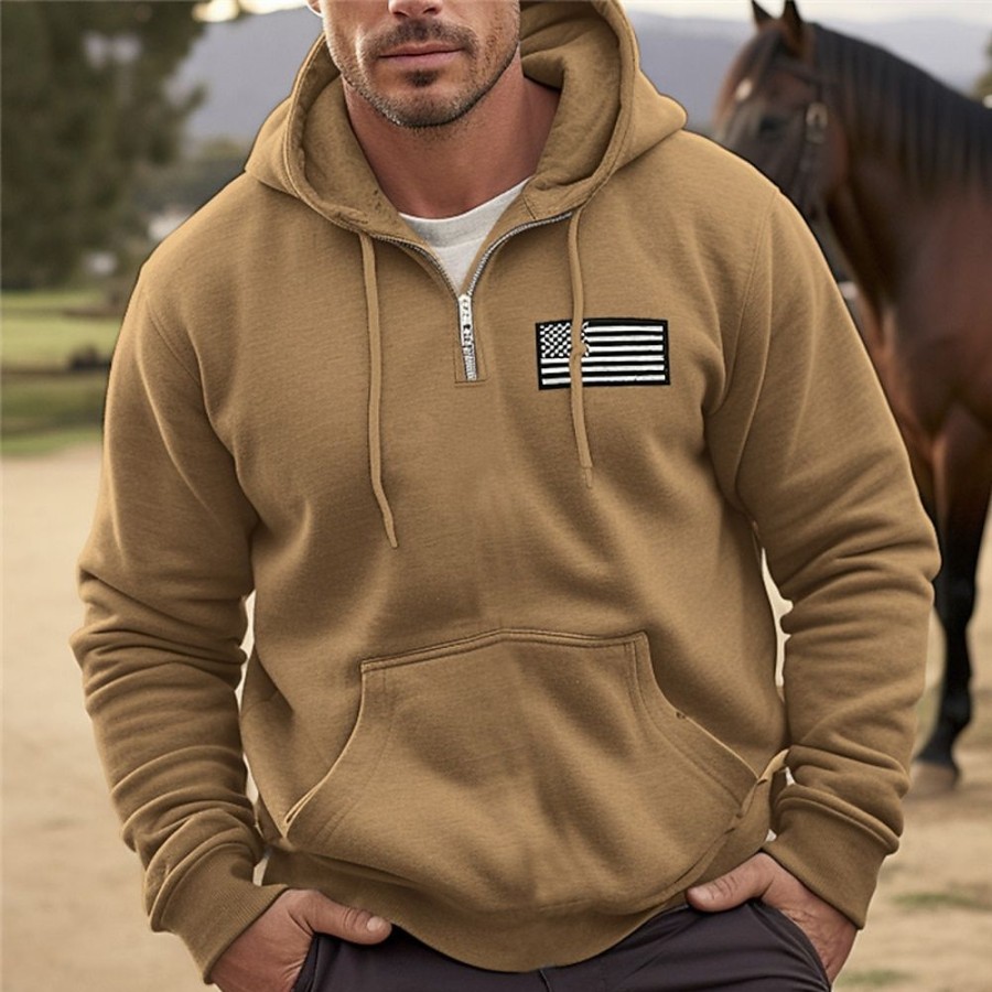 Sweats A Capuche Et Sweat-Shirts LITB | Homme Sweat A Capuche Sweat A Capuche Zippe Capuche Drapeau National Sport & Loisir Du Quotidien Vacances Vetement De Rue Frais Decontractees Printemps & Automne Vetement Tenue