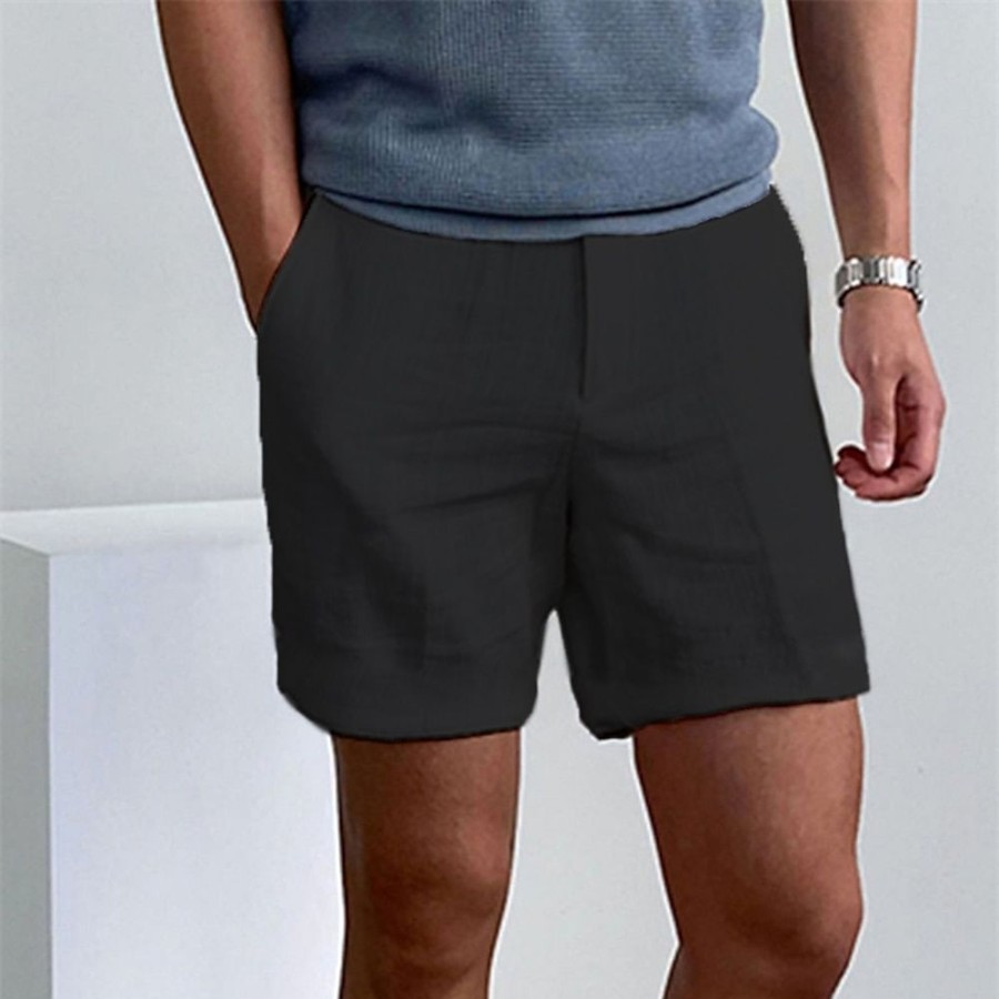 Bas Pour Hommes LITB | Homme Short Short En Lin Short D Ete Short De Plage Zippe Plein Confort Respirable Court Exterieur Du Quotidien Vetement De Rue Melange De Lin & Coton Mode Decontractees Non Elastique