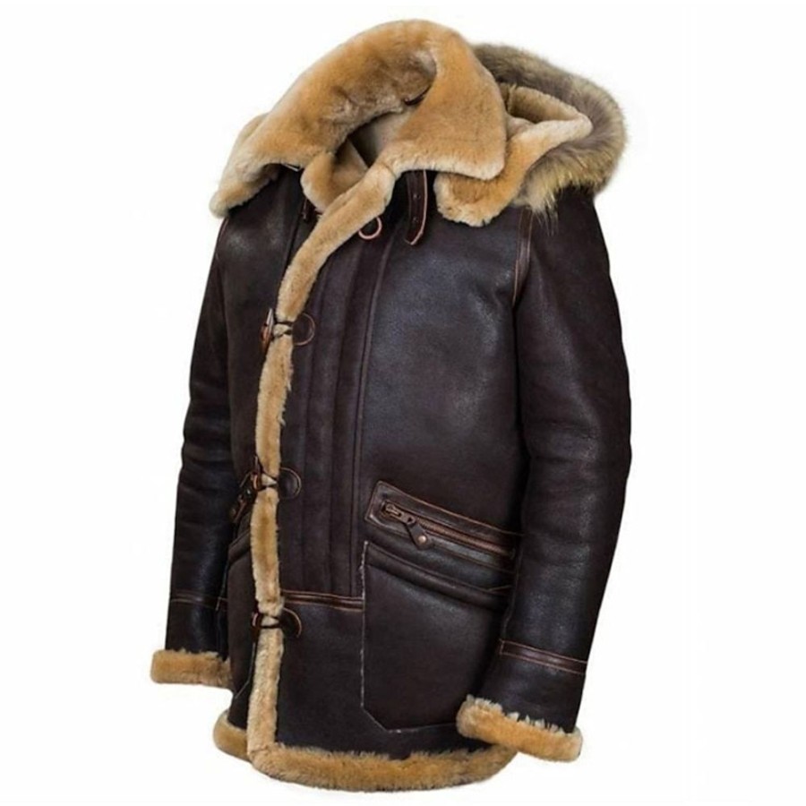 Vetements D'Exterieur Pour Hommes LITB | Homme Simili Cuir Veste D Hiver Veste Sherpa Exterieur Usage Quotidien Chaud Automne Hiver Plein Mode Vetement De Rue Capuche Normal Veste Noir