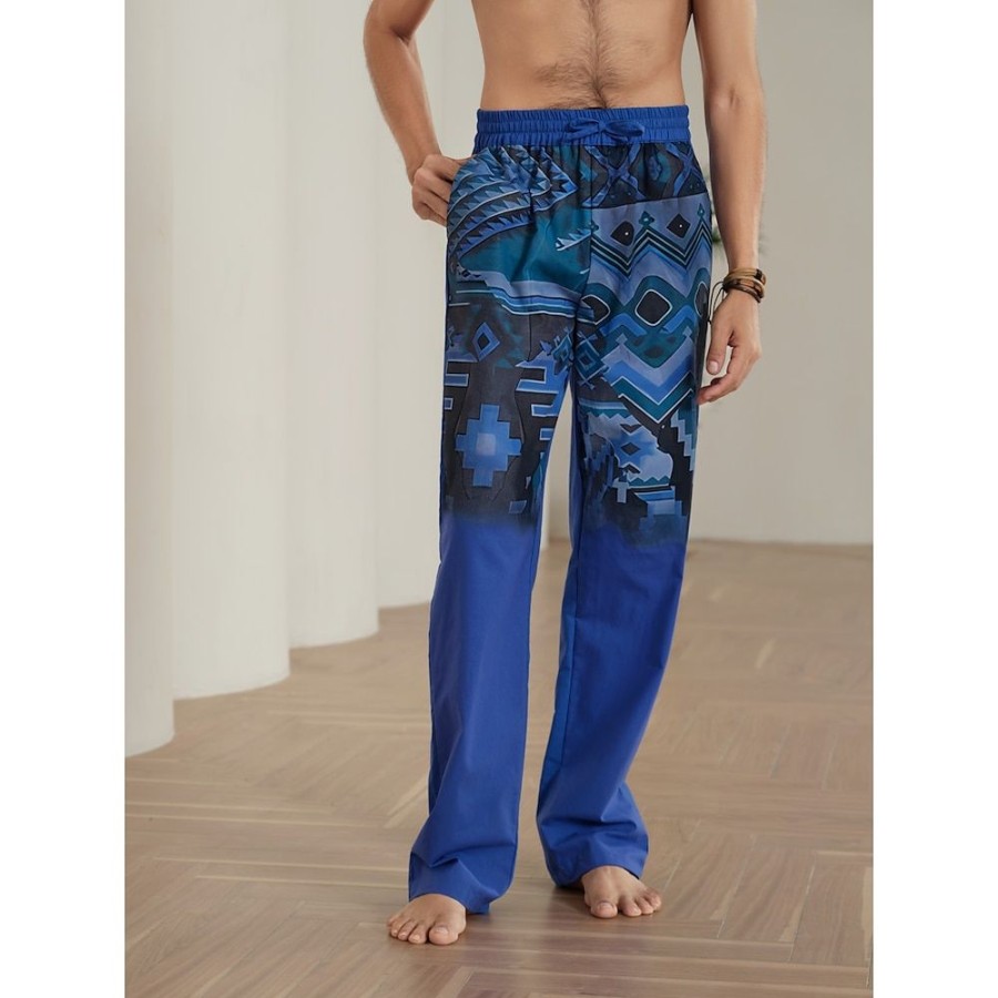 Boutique De Linge LITB | Homme Pantalon En Lin Pantalon Pantalon De Plage Cordon Taille Elastique Impression 3D Formes Geometriques Imprimes Photos Confort Casual Du Quotidien Vacances Melange De Lin & Coton 20% Lin Vetement