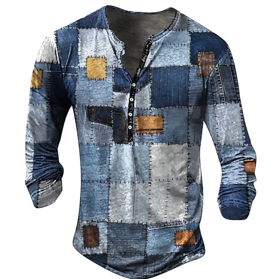 T-Shirts Et Debardeurs Pour Hommes LITB | Graphic Mosaique Mode Du Quotidien Decontractees Homme 3D Effet Chemise Henley Shirt Casual Vacances Sortie T-Shirt Manche Longue Henley Chemise Printemps & Automne Vetement