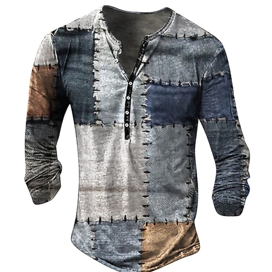 T-Shirts Et Debardeurs Pour Hommes LITB | Graphic Mosaique Mode Du Quotidien Decontractees Homme 3D Effet Chemise Henley Shirt Casual Vacances Sortie T-Shirt Manche Longue Henley Chemise Printemps & Automne Vetement