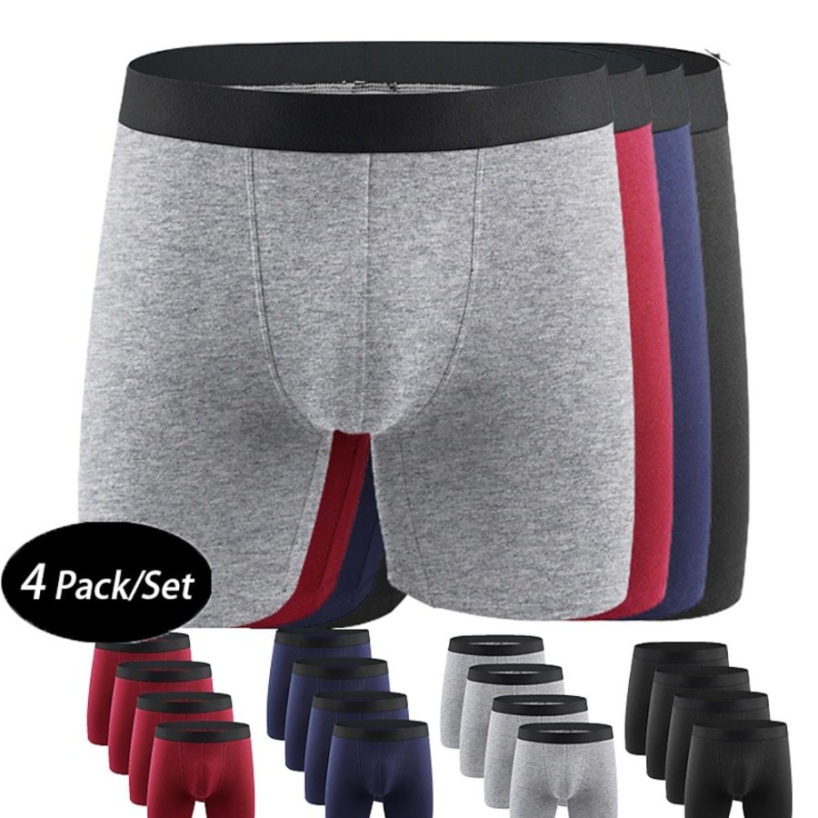 Bas Pour Hommes LITB | Lot De 4 Boxers Pour Hommes Sous-Vetements Calecons Pack De Sous-Vetements Evacuant L Humidite Calecons En Coton Stretch Multipack