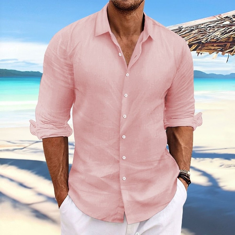 Chemises Pour Hommes LITB | Homme Chemise Lin Chemise Boutonnee Chemise Decontractee Chemisette Chemise D Ete Chemise De Plage Manche Longue Plein Printemps Ete Casual Du Quotidien Vetement Tenue