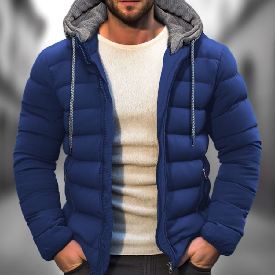 Vetements D'Exterieur Pour Hommes LITB | Homme Manteau D Hiver Doudoune Poche Capuche Bureau Et Carriere Rendez-Vous Casual Quotidien Chaud Hiver Bloc De Couleur Marine Doudoune