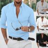 Chemises Pour Hommes LITB | Homme Chemise Couleur Unie Col Rabattu Marine Exterieur Plein Air Manche Longue Bouton Bas Vetement Tenue Mode Decontractees Respirable