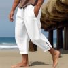 Boutique De Linge LITB | Homme Pantalon En Lin Pantalon Ete Pantalon De Plage Pantalons Capri Cordon Taille Elastique Plein Confort Respirable Mollet Casual Du Quotidien Vacances Melange De Lin & Coton Mode Style Classique