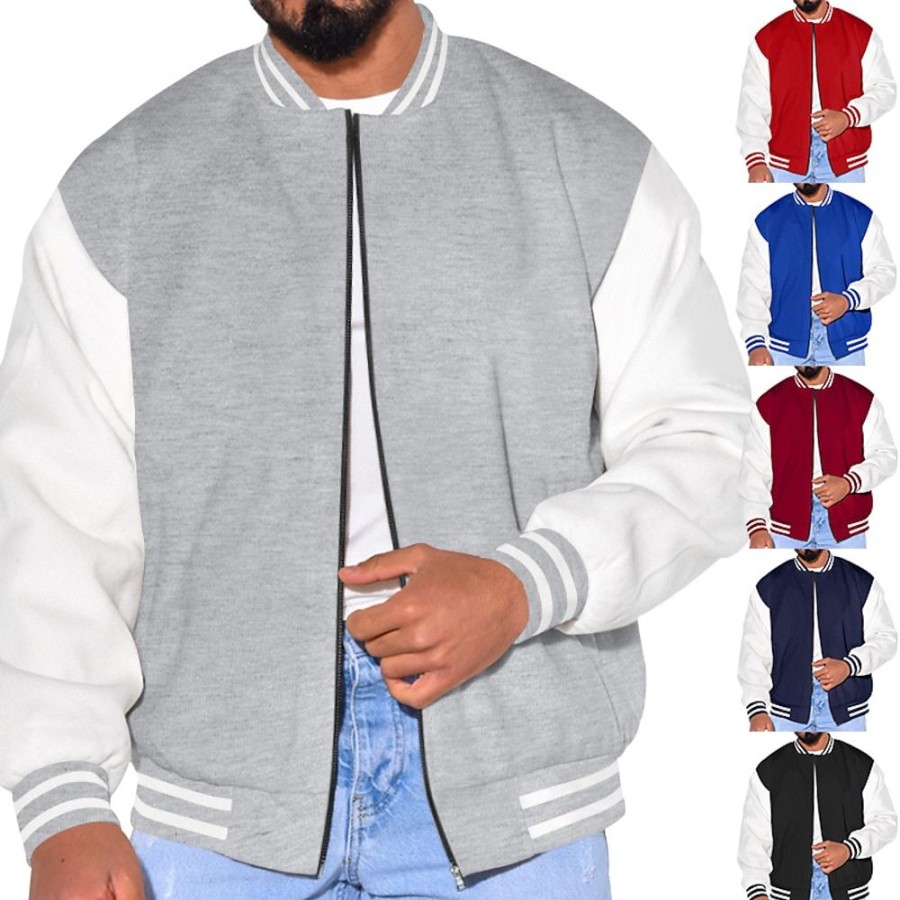 Vetements D'Exterieur Pour Hommes LITB | Homme Veste Legere Bomber Veste Universitaire Exterieur Usage Quotidien Chaud Automne Hiver Bloc De Couleur Mode Vetement De Rue Mao Normal Veste