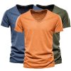 T-Shirts Et Debardeurs Pour Hommes LITB | Homme T Shirt Tee 3Pcs Col V Manches Courtes Couleur Unie Col V Du Quotidien Patchwork Vetements 2 Pieces Casual Sportif Noir / Blanc Noir + Vert Armee Bleu Marine + Noir