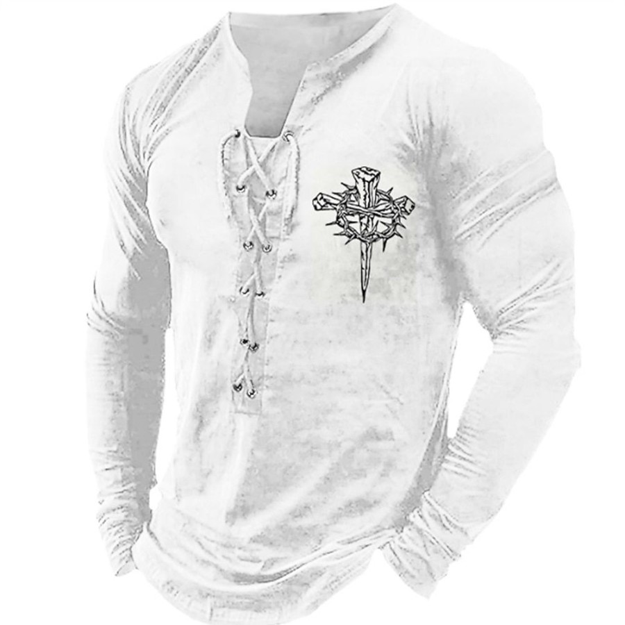 T-Shirts Et Debardeurs Pour Hommes LITB | Graphic Croix Mode Du Quotidien Gothique Homme 3D Effet T Shirt Tee Casual Vacances Sortie T-Shirt Manche Longue Col Chemise Printemps & Automne Vetement Tenue S M L Xl