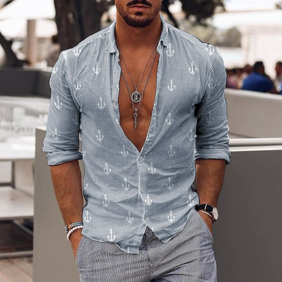 Chemises Pour Hommes LITB | Homme Chemise Chemise Hawaienne Graphic Hawaiian Aloha Gouvernail Design Col Rabattu Exterieur Plein Air Manche Longue Bouton Bas Vetement Tenue Mode Design