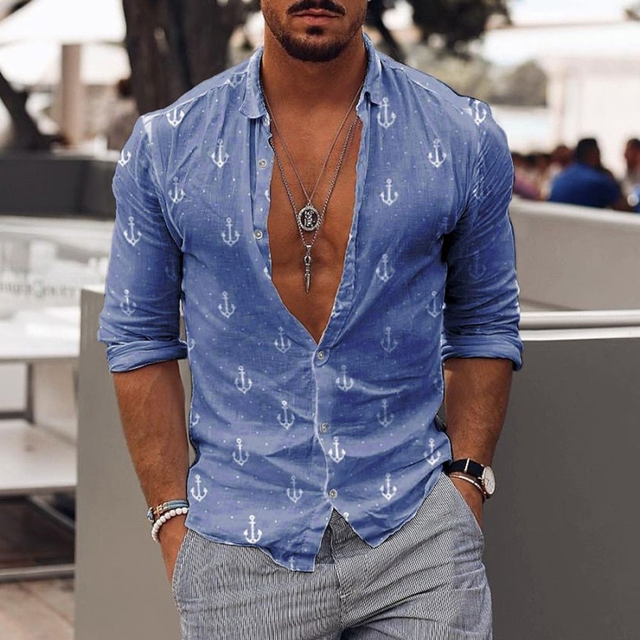 Chemises Pour Hommes LITB | Homme Chemise Chemise Hawaienne Graphic Hawaiian Aloha Gouvernail Design Col Rabattu Exterieur Plein Air Manche Longue Bouton Bas Vetement Tenue Mode Design