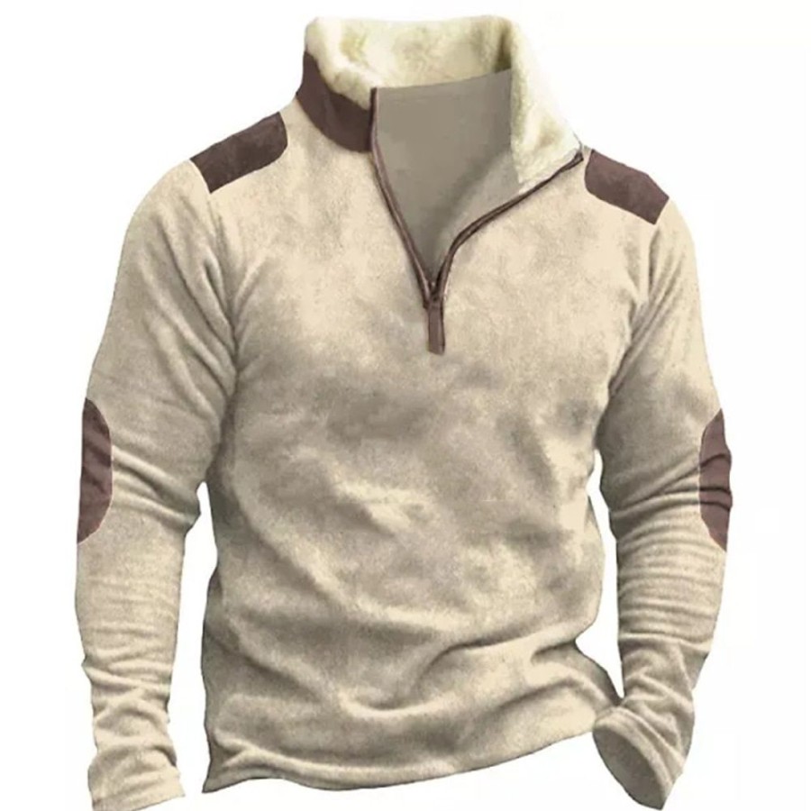 Sweats A Capuche Et Sweat-Shirts LITB | Homme Sweat Shirt Sweat-Shirt Quart De Fermeture Eclair Demi Fermeture Eclair Bloc De Couleur Patchwork Sport & Loisir Du Quotidien Vacances Retro Vintage Vetement De Rue Basique Automne Hiver Kaki