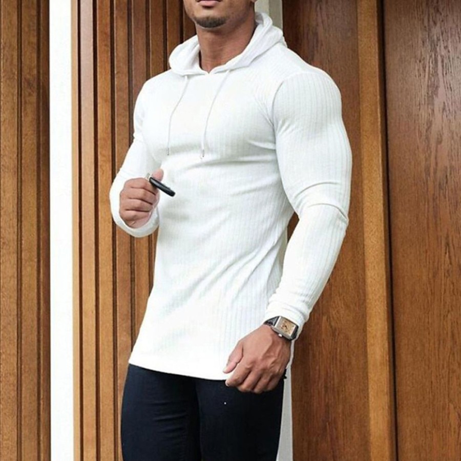 T-Shirts Et Debardeurs Pour Hommes LITB | Homme T Shirt Tee Chemise Musclee Chemise A Manches Longues Plein Capuche Exterieur Du Quotidien Manche Longue Vetement Tenue Mode Vetement De Rue Frais