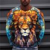 T-Shirts Et Debardeurs Pour Hommes LITB | Graphic Lion Mode Design Decontractees Homme 3D Effet T Shirt Tee Sport Exterieur Vacances Sortie T-Shirt Clair Manche Longue Col Ras Du Cou Chemise Printemps & Automne Vetement Tenue S