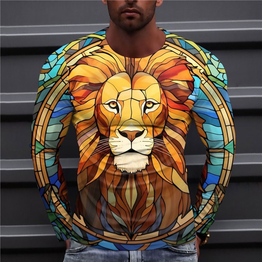 T-Shirts Et Debardeurs Pour Hommes LITB | Graphic Lion Mode Design Decontractees Homme 3D Effet T Shirt Tee Sport Exterieur Vacances Sortie T-Shirt Clair Manche Longue Col Ras Du Cou Chemise Printemps & Automne Vetement Tenue S