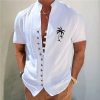 Chemises Pour Hommes LITB | Vacances Palmier Chemise Hommes Graphique Chemise En Lin Col Montant De Noix De Coco Blanc Rose Exterieur Rue Manches Courtes Vetements Vetements Decontracte Coton