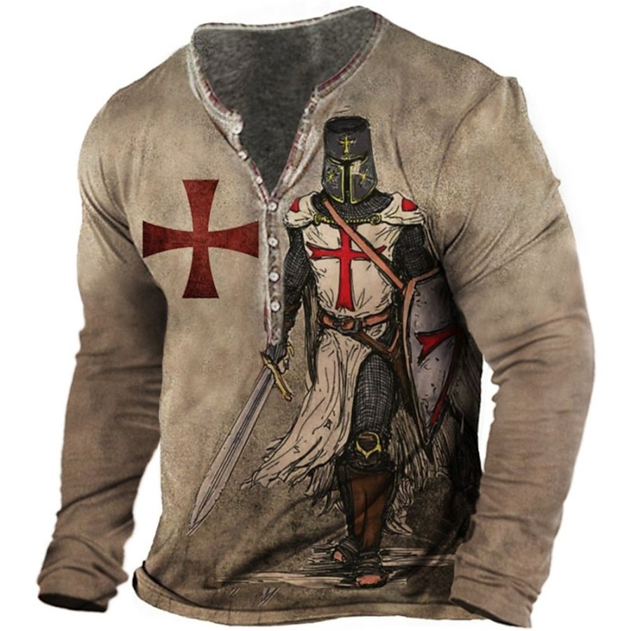 T-Shirts Et Debardeurs Pour Hommes LITB | Graphic Croix Templiere Soldier Design Basique Classique Homme 3D Effet T Shirt Tee Chemise Henley Shirt Tee Chemise Vintage Exterieur Du Quotidien Des Sports T-Shirt Manche Longue