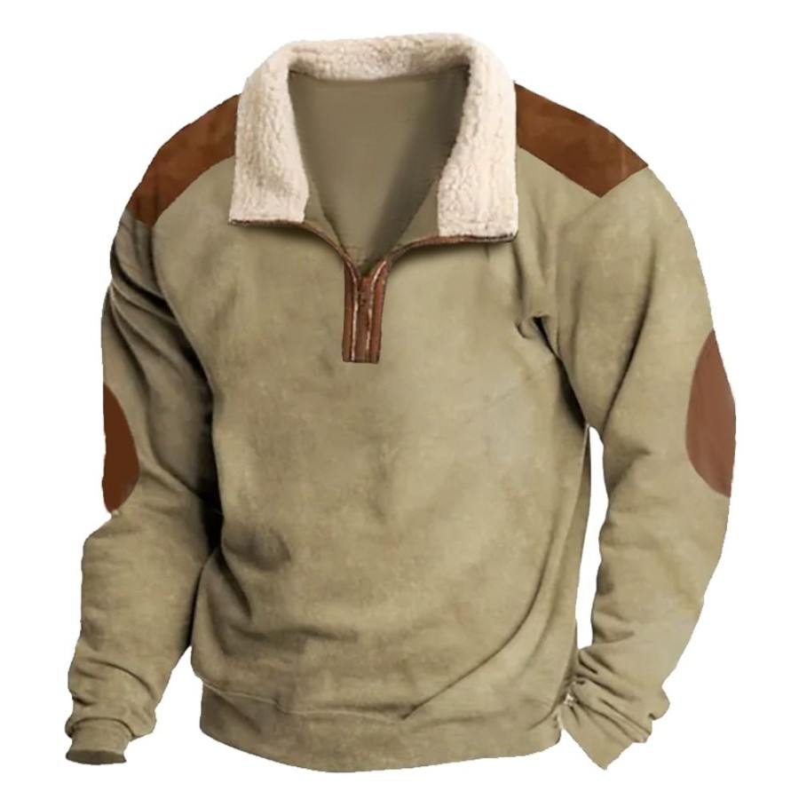 Sweats A Capuche Et Sweat-Shirts LITB | Homme Sweat Shirt Sweat-Shirt Quart De Fermeture Eclair Demi Fermeture Eclair Bloc De Couleur Patchwork Sport & Loisir Du Quotidien Vacances Retro Vintage Vetement De Rue Basique Automne Hiver Kaki