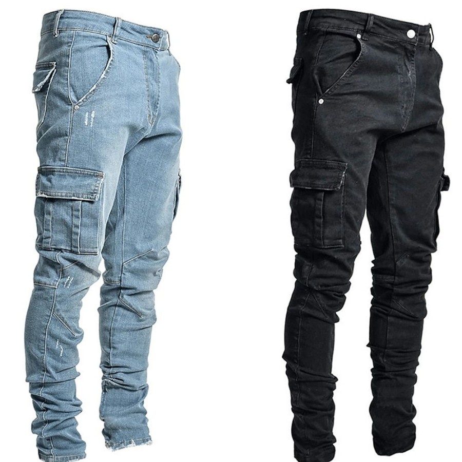 Bas Pour Hommes LITB | Homme Jeans Pantalon Cargo Maigre Pantalon Pantalons En Denim Multi Poche Plein Confort Respirable Exterieur Du Quotidien Sortie Melange De Coton Mode Decontractees