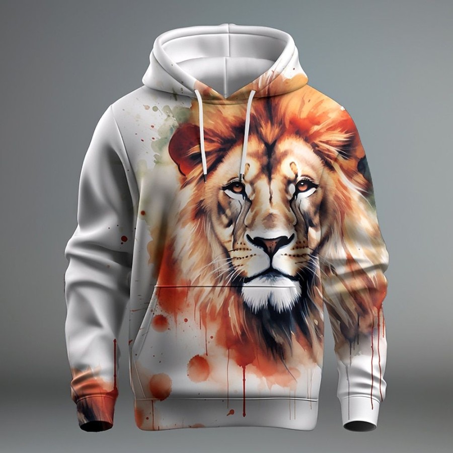 Sweats A Capuche Et Sweat-Shirts LITB | Lion A Motifs D Animaux Homme Mode 3D Effet Sweat A Capuche Vacances Sortie Vetement De Rue Sweats A Capuche Manche Longue Capuche Imprimer Poche Avant Printemps & Automne Designer Sweat